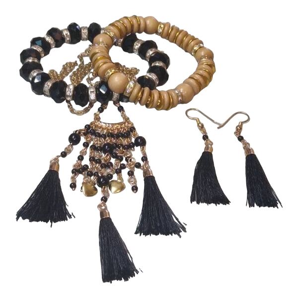 No Hassle Tassel UpcyclNecklace Bracelet Earrings - Picture 1 of 8